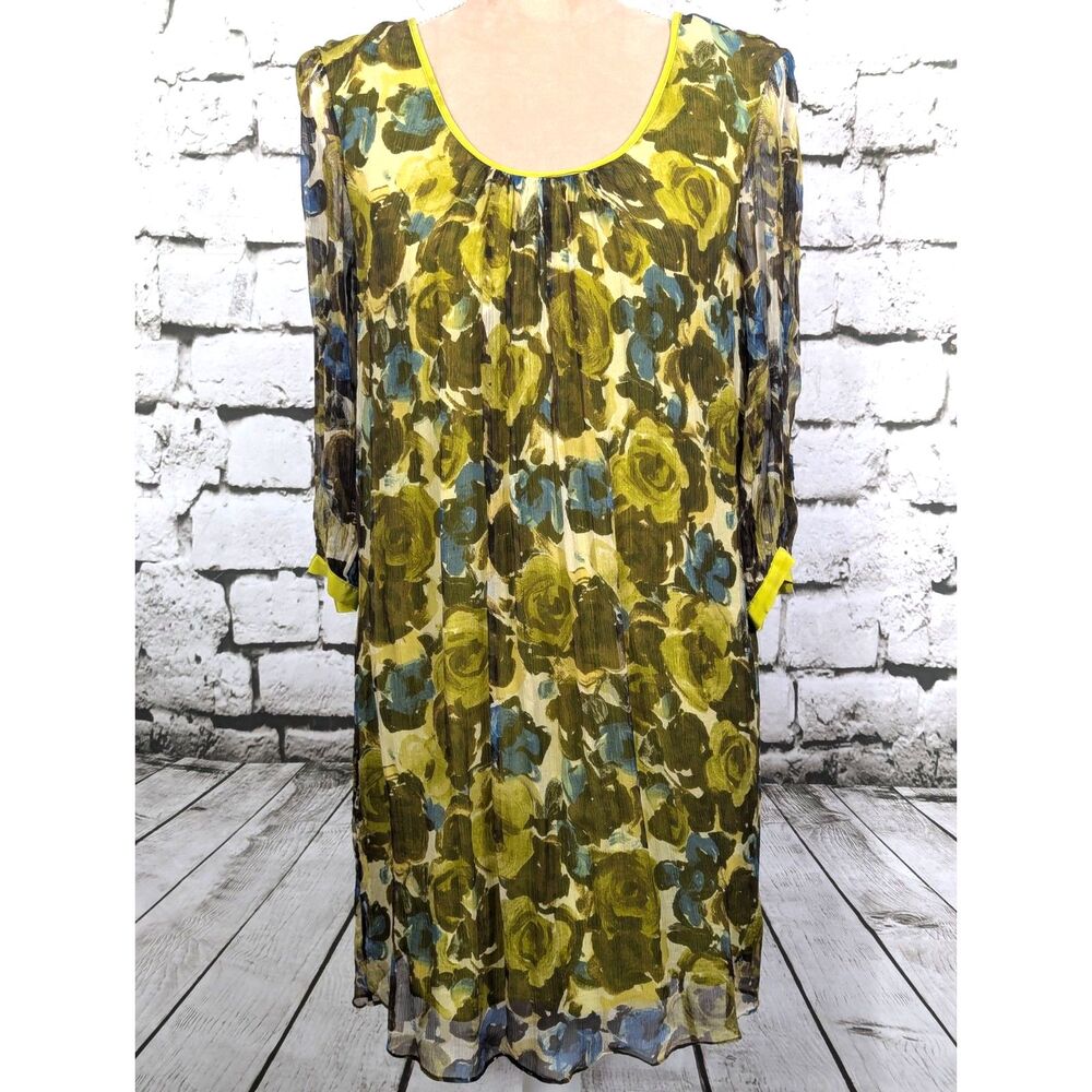 WALTER 100% Silk Floral Boho Shift Dress Lightweight Airy Knee Length Size 4